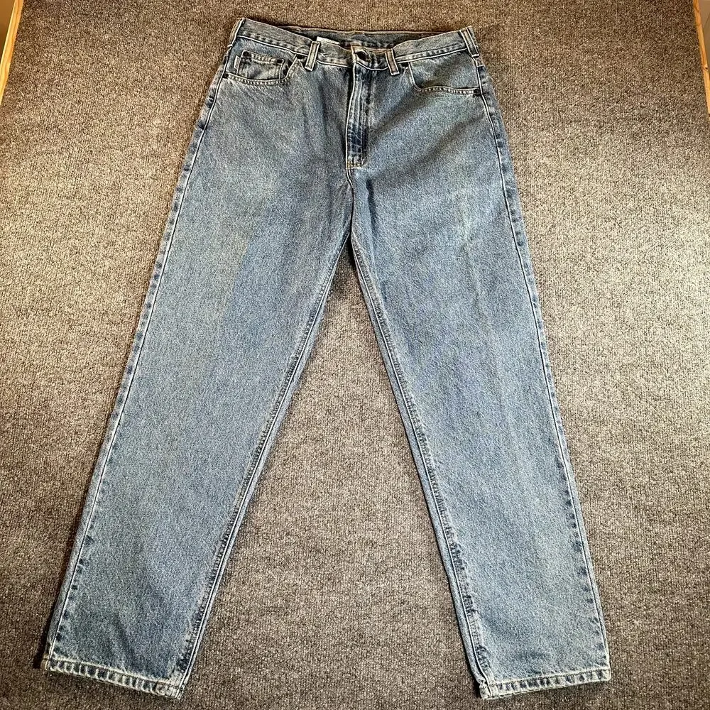 Carhartt B17 STW Relaxed Fit Jeans Mens 36x32 Light Wash Blue Tapered Denim Work